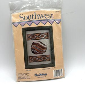 NEW 1989 Needleform Counted Cross Stitch Kit Framed 5x7 Southwest Step Pot #883